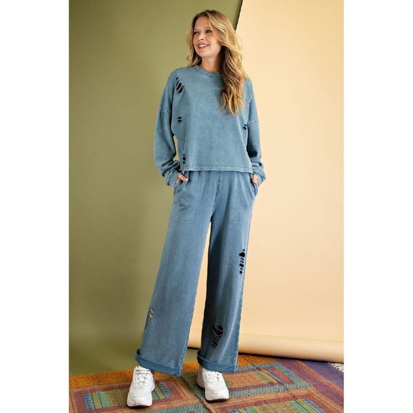 easel Pants & Jumpsuits Easel Teal Distressed Amd Elastic Waist